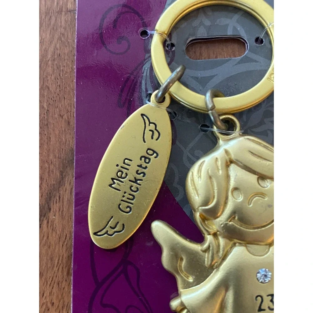 Guardian Angel Mein Gluckstag My Lucky Day January 23 Keyring Keychain Gold Tone